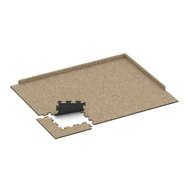 Typische Verlegung oder Einbausituation für den Artikel 5679 von WARCO - Vnitřní podlahová dlaždice puzzle, Farbton Travertin in der Abmessung 500 x 500 x 18 mm.