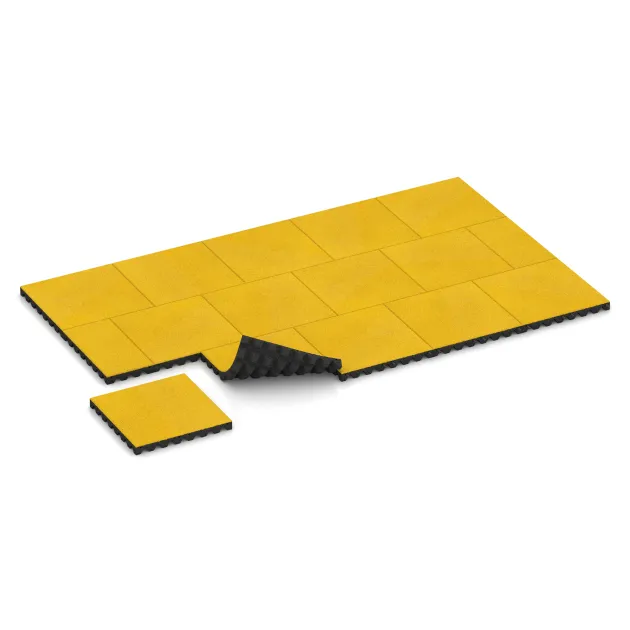 Typische Verlegung oder Einbausituation für den Artikel 5569 von WARCO - Bezpečnostní dlaždice na dětské hřiště 5 cm - EN 1177 ≤ 145 cm, Farbton Citronová žlutá in der Abmessung 500 x 500 x 50 mm.