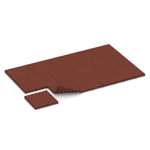 Typische Verlegung oder Einbausituation für den Artikel 5557 von WARCO - Bezpečnostní dlaždice na dětské hřiště 5 cm - EN 1177 ≤ 145 cm, Farbton Cihlově červená in der Abmessung 500 x 500 x 50 mm.