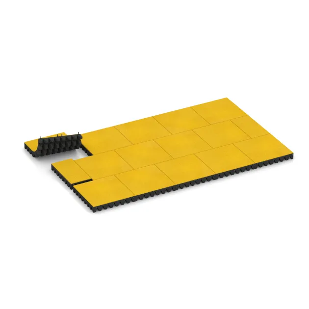 Typische Verlegung oder Einbausituation für den Artikel 5606 von WARCO - Bezpečnostní dlaždice na dětské hřiště 8 cm - EN 1177 ≤ 215 cm, Farbton Citronová žlutá in der Abmessung 500 x 500 x 80 mm.