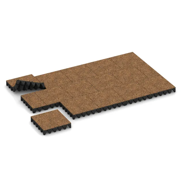 Typische Verlegung oder Einbausituation für den Artikel 5647 von WARCO - Bezpečnostní dlaždice na dětské hřiště 10 cm - EN 1177 ≤ 300 cm, Farbton Terra Cotta in der Abmessung 500 x 500 x 100 mm.