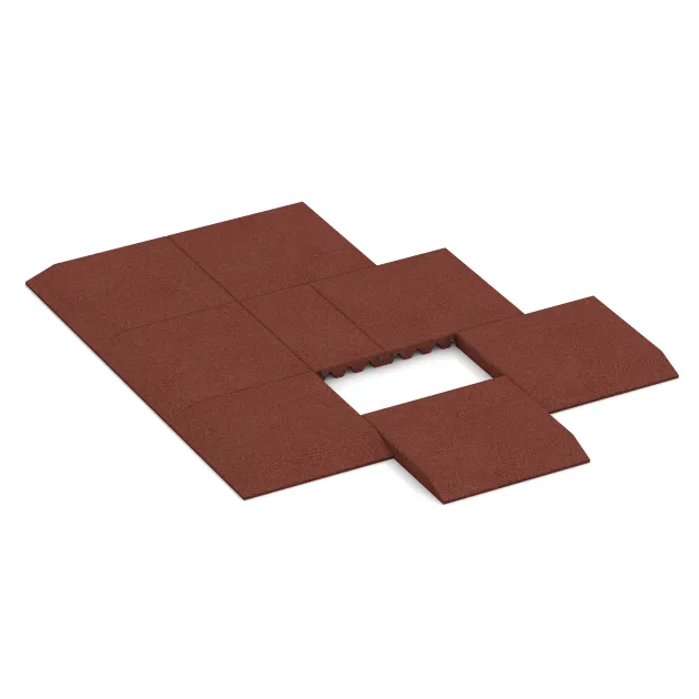 Typische Verlegung oder Einbausituation für den Artikel 0438 von WARCO - Edge tile (one chamfered side), Farbton Cihlově červená in der Abmessung 500 x 500 x 50 mm.