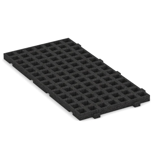 Foto der hinteren Seite vom unsymmetrischen WARCO-Formteil 5274: Gumová zatravňovací dlažba na dětské hřiště, Design Antracit, Maße 100 x 50 x 4,5 cm.